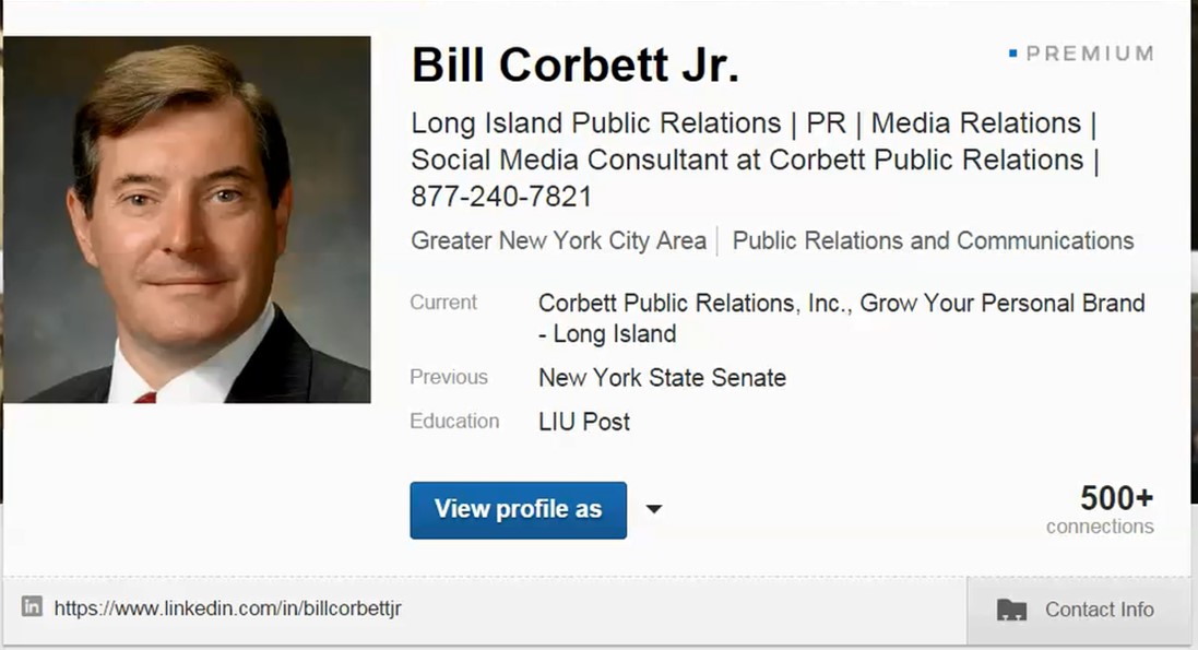 Bill Corbett's LinkedIn profile page.